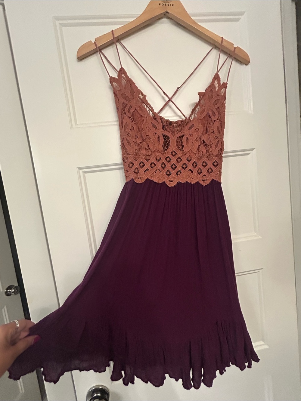 Free People FP One Adella Mini Dress Lace Bodice Mauve Plum Size Medium
